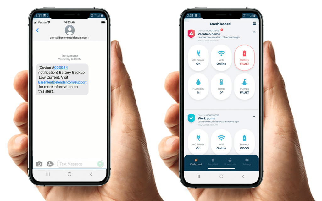Baterry Backup Alerts Text Basement Defender