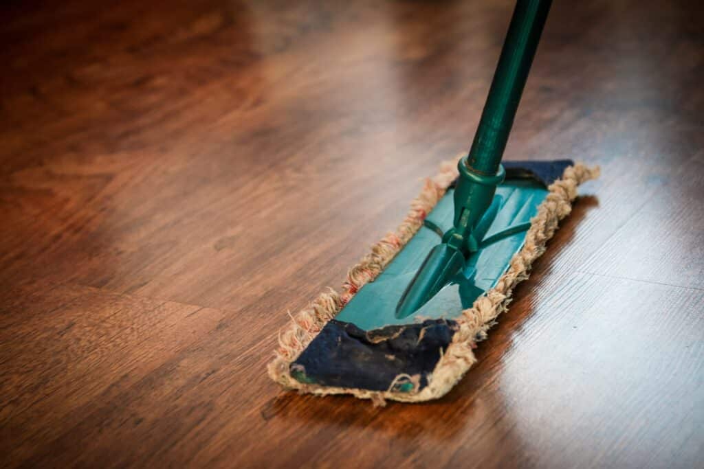 Mop on brown wood floor