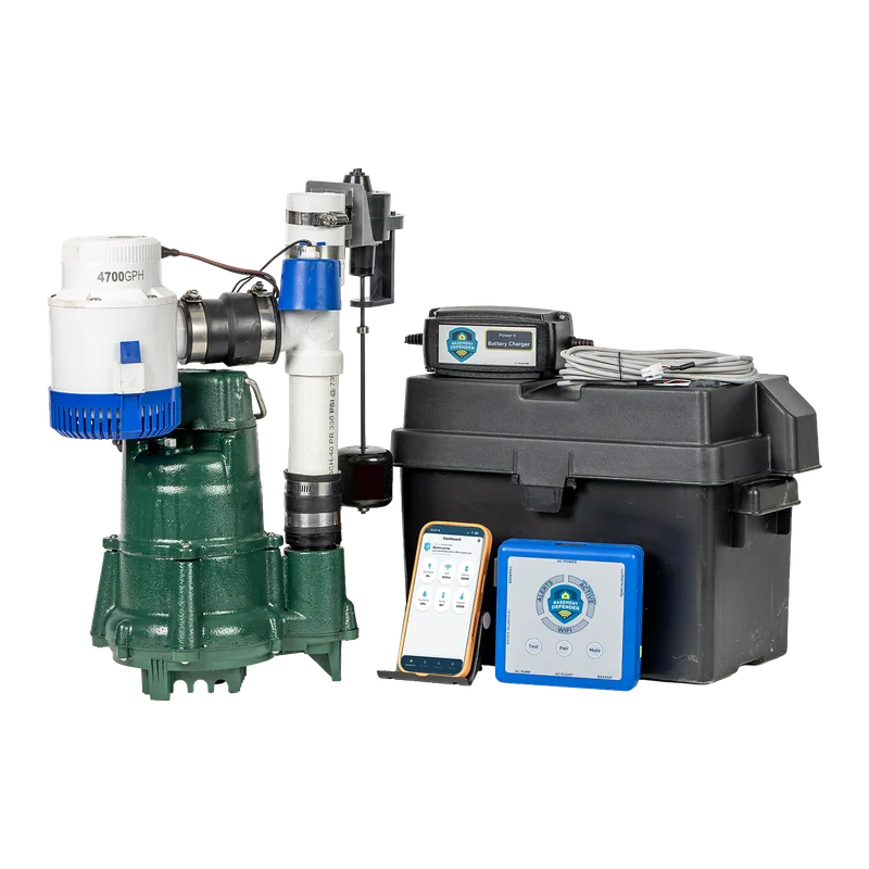 Basement Defender All-In-One Kit with Zoeller AC pump, DC backup pump, battery box and Basement Defender unit