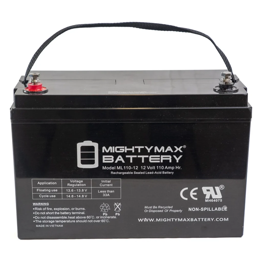 Mighty Max ML110-12 12V 110Ah Group 31 AGM deep-cycle battery, front view